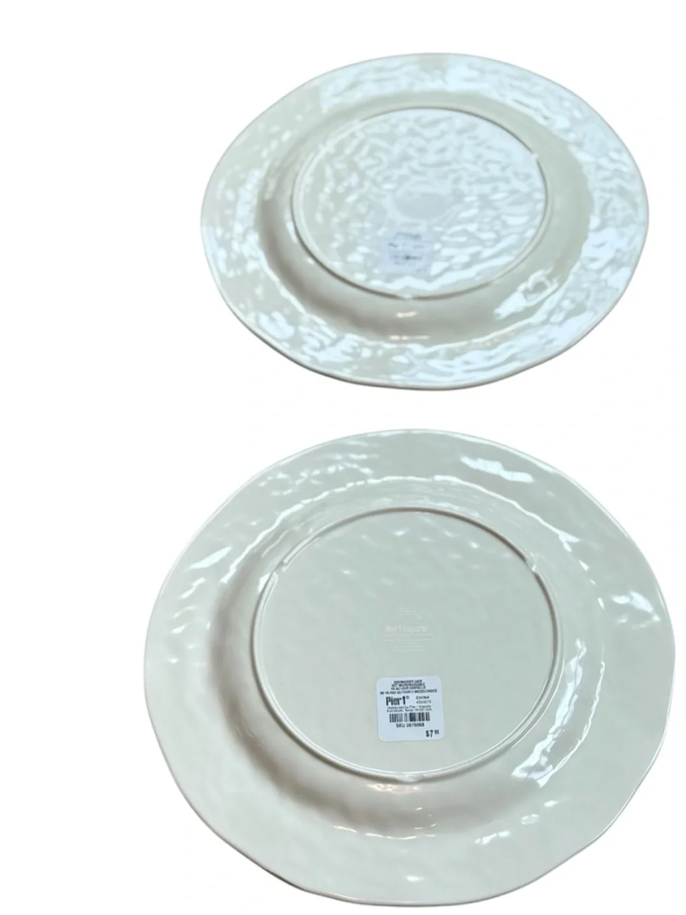 Pier 1 Dinner Plates Carmelo Cream Brown Melamine 11”, Set 2 Crackle Finish NEW